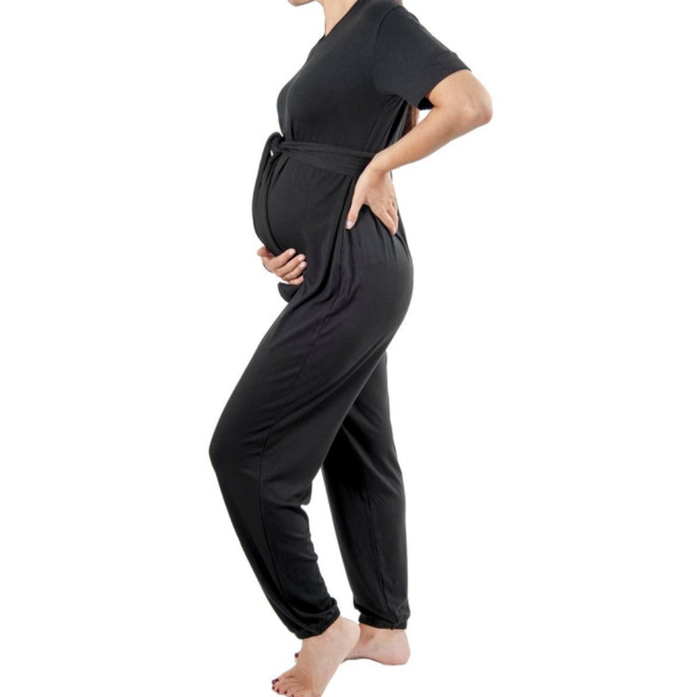 Black Slouchy Maternity Jumpsuit Jump'n Mama Soft Stretch Pregnancy Outfit - Picture 2 of 5
